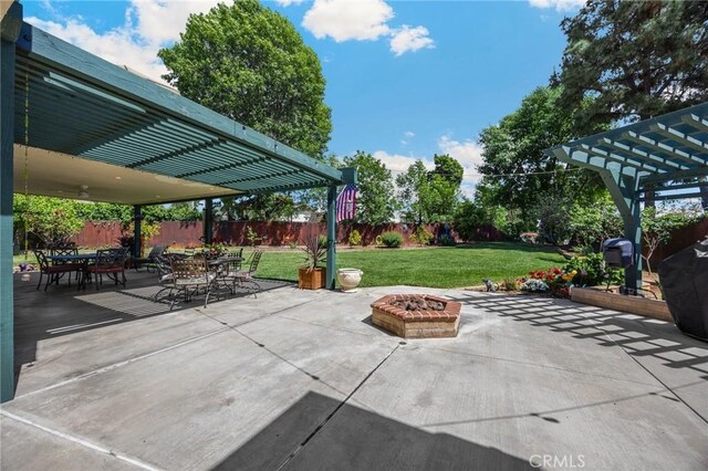 1412 Alta Mesa Way, Brea, CA 92821 - view of patio / terrace featuring a pergola, an outdoor fire pit, and outdoor dining area