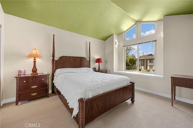 1412 Alta Mesa Way, Brea, CA 92821 - bedroom featuring lofted ceiling, carpet floors, baseboards, and a textured ceiling
