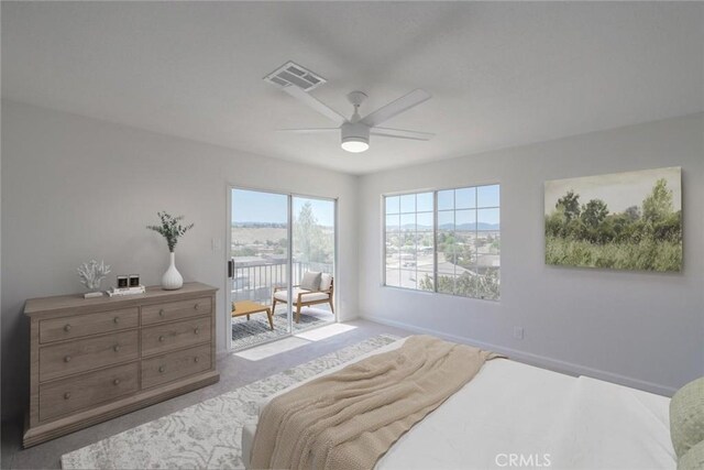 16739 Mission St, Hesperia, CA 92345 - bedroom with access to exterior, carpet flooring, and a ceiling fan