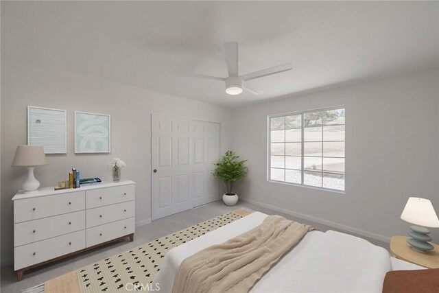 16739 Mission St, Hesperia, CA 92345 - bedroom featuring a ceiling fan, a closet, and light carpet