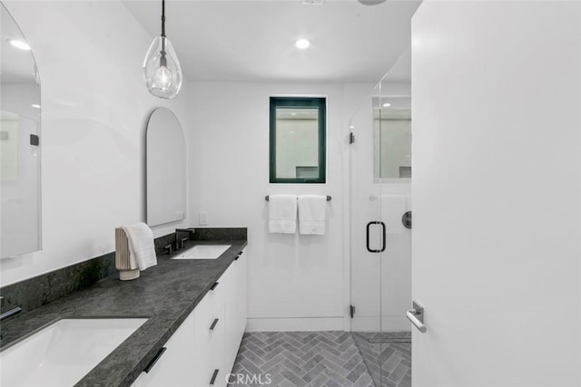 5007 Seashore Dr, Newport Beach, CA 92663 - full bath with a stall shower, double vanity, and recessed lighting