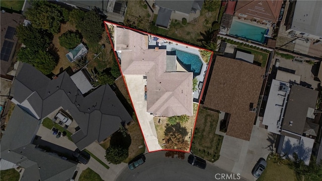9489 Muroc St, Bellflower, CA 90706 - aerial overview of property's location with a pool area and property boundaries highlighted