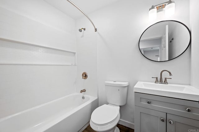 4585 Mount Henry Pl, San Diego, CA 92117 - full bath featuring toilet, vanity, bathing tub / shower combination, wood finished floors, and baseboards