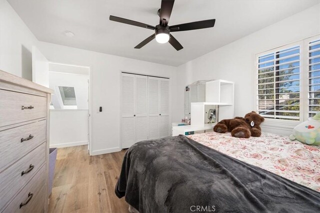 1762 Southfork Pl, Paso Robles, CA 93446 - bedroom featuring light wood-type flooring, a closet, ceiling fan, and baseboards
