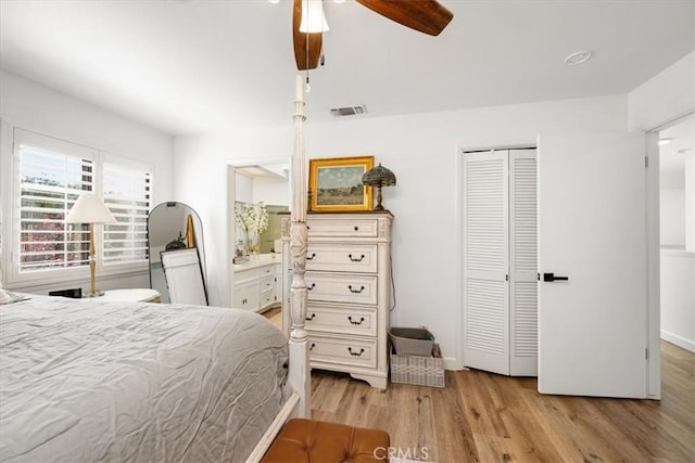 1762 Southfork Pl, Paso Robles, CA 93446 - bedroom featuring light wood-style flooring, a closet, ceiling fan, and ensuite bathroom