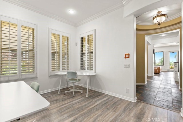 4067 Hoosier Lawn Way, Yorba Linda, CA 92886 - office area featuring wood finished floors, crown molding, baseboards, and recessed lighting