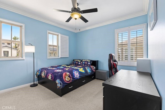 4067 Hoosier Lawn Way, Yorba Linda, CA 92886 - carpeted bedroom with crown molding, multiple windows, baseboards, an office area, and ceiling fan