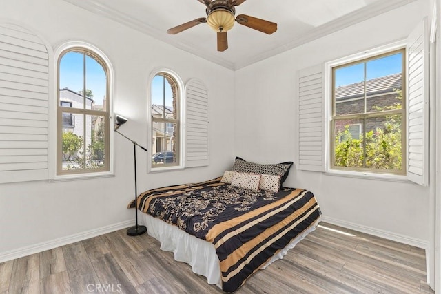 4067 Hoosier Lawn Way, Yorba Linda, CA 92886 - bedroom featuring wood finished floors, baseboards, ornamental molding, and a ceiling fan