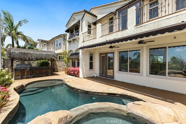 4067 Hoosier Lawn Way, Yorba Linda, CA 92886 - view of pool with ceiling fan, a patio, and a pool with connected hot tub