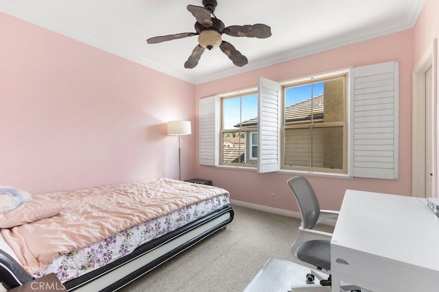 4067 Hoosier Lawn Way, Yorba Linda, CA 92886 - carpeted bedroom featuring baseboards, crown molding, a desk, and ceiling fan