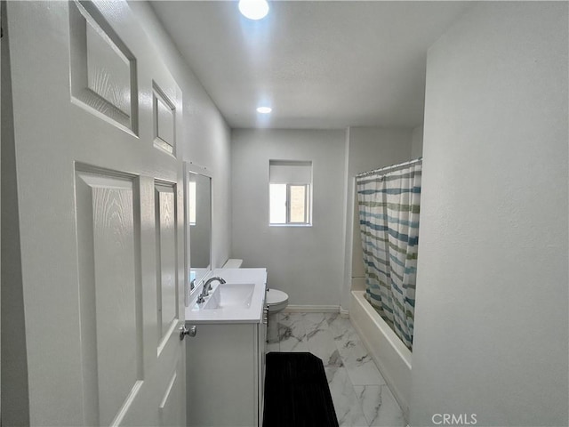 128 E 1st St, Buttonwillow, CA 93206 - bathroom with marble look tiles, toilet, vanity, baseboards, and recessed lighting