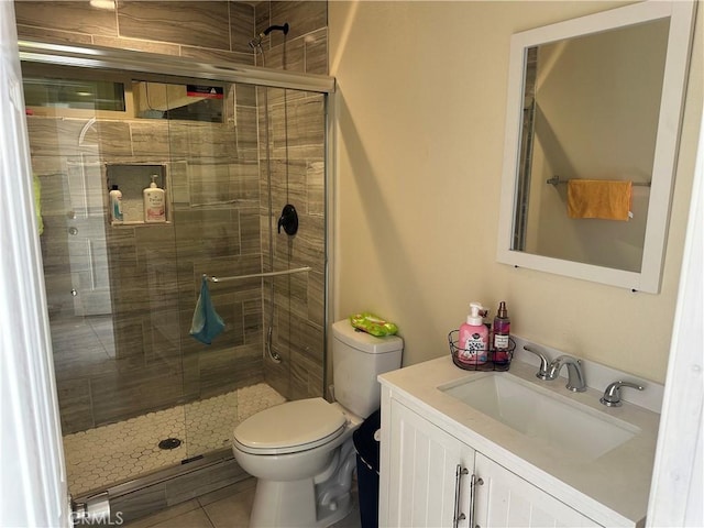 23610 David Ln Unit 1, Moreno Valley, CA 92557 - full bath with a shower stall, toilet, vanity, and tile patterned floors