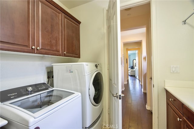 1931 James Gaynor St, Fallbrook, CA 92028 - washroom with cabinet space, independent washer and dryer, wood-type flooring, and baseboards