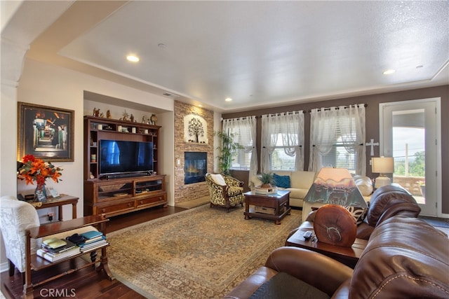 1931 James Gaynor St, Fallbrook, CA 92028 - living area with a fireplace, wood finished floors, and recessed lighting