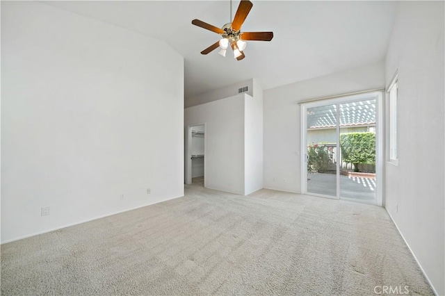 40686 Via Jalapa, Murrieta, CA 92562 - carpeted empty room featuring lofted ceiling, ceiling fan, and baseboards