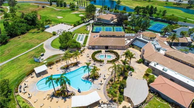 40686 Via Jalapa, Murrieta, CA 92562 - view of property location with a pool area, a large body of water, and a local golf course