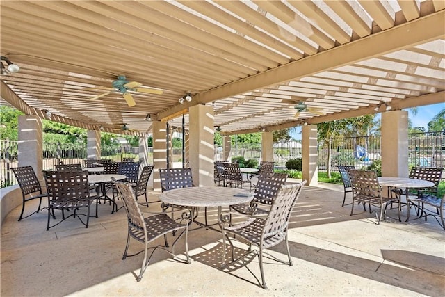 40686 Via Jalapa, Murrieta, CA 92562 - view of patio with a ceiling fan, outdoor dining space, and a pergola
