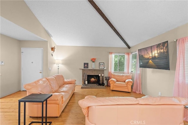 living area featuring wood finished floors and a fireplace