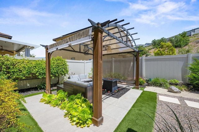 341 Dun Blazer Way, Fallbrook, CA 92028 - fenced backyard with outdoor lounge area, a pergola, and a patio