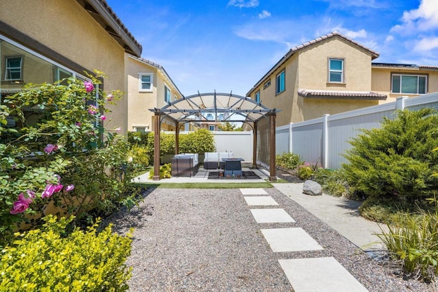 341 Dun Blazer Way, Fallbrook, CA 92028 - fenced backyard with a pergola, an outdoor hangout area, and a patio