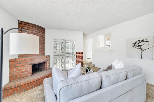 8873 Coolhurst Dr, Pico Rivera, CA 90660 - living area with a brick fireplace and a textured ceiling