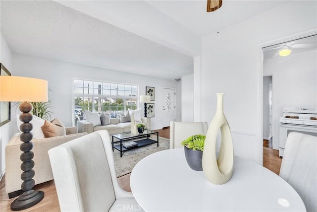 8873 Coolhurst Dr, Pico Rivera, CA 90660 - dining area with a ceiling fan and wood finished floors