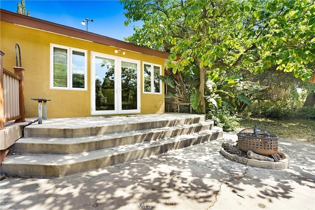 214 W Le Roy Ave, Arcadia, CA 91007 - view of patio featuring a fire pit and french doors