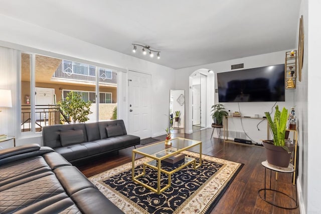 5510 Adelaide Ave Unit 1, San Diego, CA 92115 - living room featuring hardwood / wood-style flooring and arched walkways