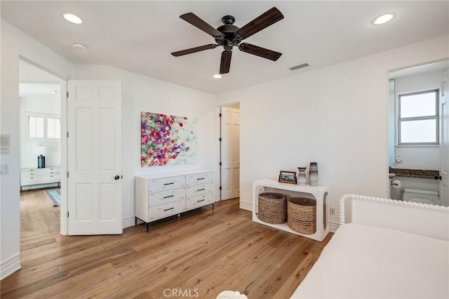 737 35th St, Manhattan Beach, CA 90266 - bedroom featuring multiple windows, light wood-type flooring, recessed lighting, baseboards, and a ceiling fan