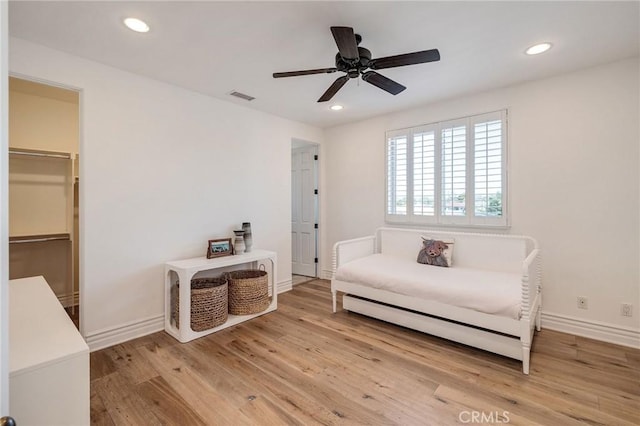 737 35th St, Manhattan Beach, CA 90266 - living area with light wood-style flooring, recessed lighting, a ceiling fan, and baseboards
