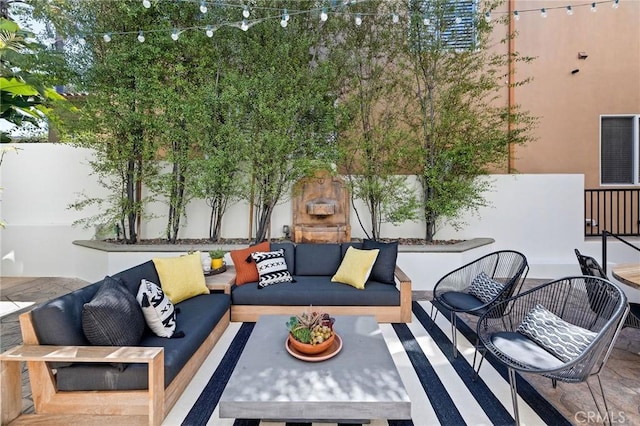 737 35th St, Manhattan Beach, CA 90266 - view of patio featuring an outdoor living space with a fireplace and a fenced backyard