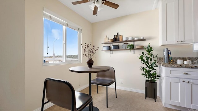 3317 Buena Hills Dr, Oceanside, CA 92056 - dining space with ceiling fan and baseboards