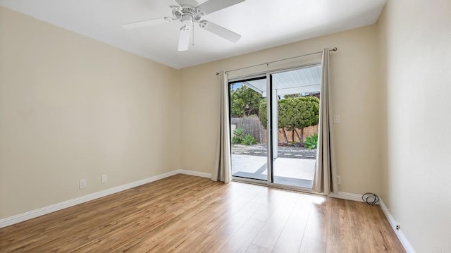 3317 Buena Hills Dr, Oceanside, CA 92056 - empty room with light wood-style flooring, baseboards, and ceiling fan
