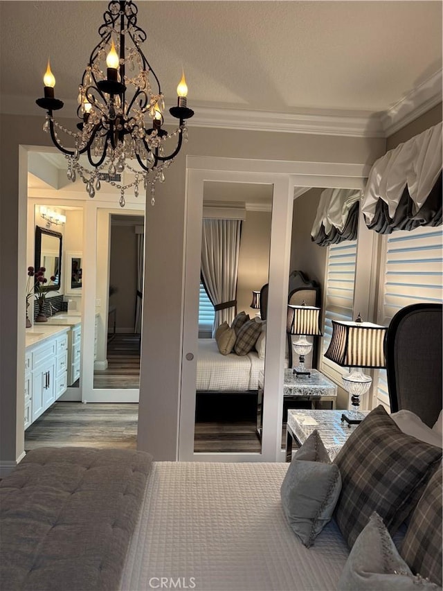 28185 Via Luis, Laguna Niguel, CA 92677 - bedroom with a chandelier, crown molding, and wood finished floors