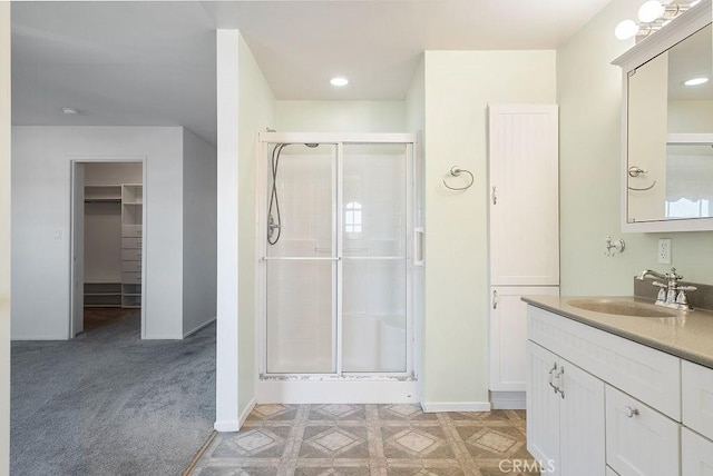 338 S La Serena Dr, West Covina, CA 91791 - full bath featuring a stall shower, vanity, recessed lighting, and baseboards