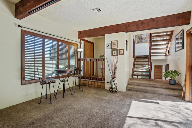 28330 Meadow Glen Way W, Escondido, CA 92026 - sitting room with carpet floors, stairway, and a textured ceiling