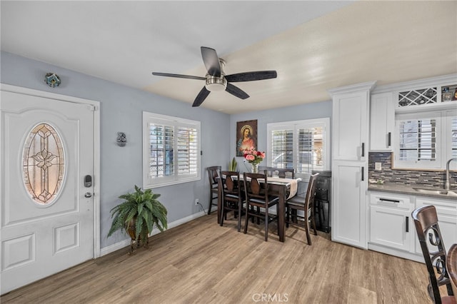 1709 S Townsend St, Santa Ana, CA 92704 - dining room featuring ceiling fan, light wood-type flooring, and baseboards