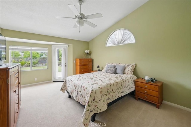 28613 Apricot Pl, Valencia, CA 91390 - bedroom featuring access to outside, lofted ceiling, light colored carpet, and baseboards