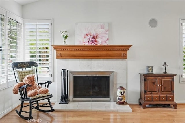 28613 Apricot Pl, Valencia, CA 91390 - detailed view of wood finished floors, a tiled fireplace, and baseboards