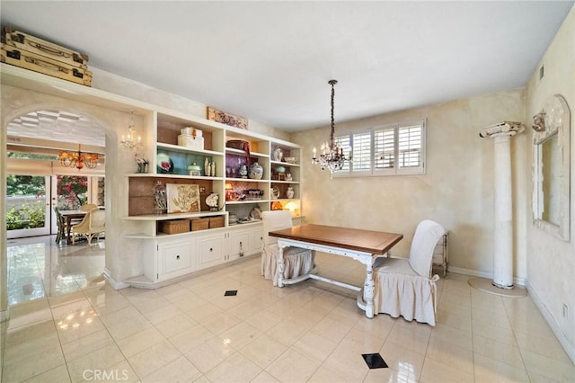 81 Via Barcaza, Coto De Caza, CA 92679 - dining space featuring a chandelier, light tile patterned floors, and baseboards
