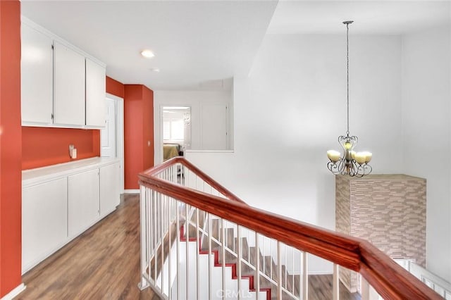 13023 Avenida Empresa, Riverside, CA 92503 - hall with a chandelier, an upstairs landing, wood finished floors, and recessed lighting