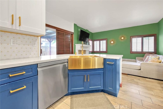 13023 Avenida Empresa, Riverside, CA 92503 - kitchen featuring dishwasher, open floor plan, blue cabinetry, and light countertops