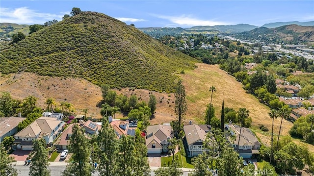 aerial view of residential area with a mountainous background