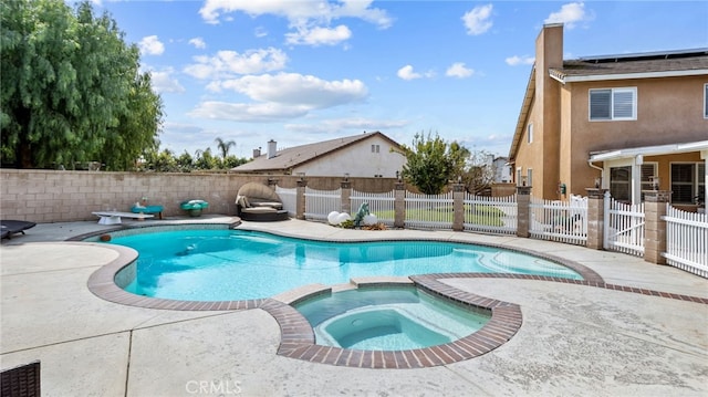 11815 Briarrose Ln, Chino, CA 91710 - view of pool with a patio area, a fenced backyard, and a pool with connected hot tub