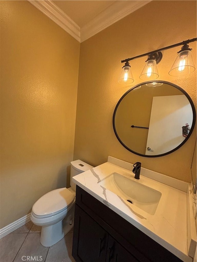 15986 Wilmington Rd, Chino Hills, CA 91709 - bathroom with crown molding, toilet, vanity, tile patterned floors, and baseboards