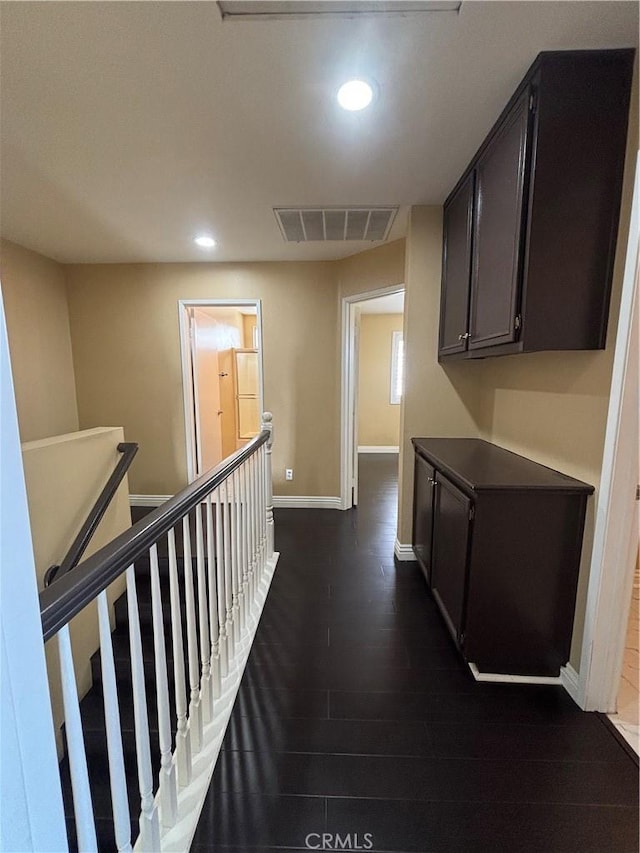 15986 Wilmington Rd, Chino Hills, CA 91709 - hall featuring an upstairs landing, recessed lighting, baseboards, and dark wood-type flooring