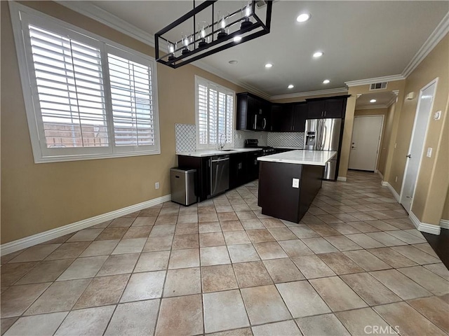 15986 Wilmington Rd, Chino Hills, CA 91709 - kitchen with dishwasher, dark cabinetry, light countertops, backsplash, and a sink