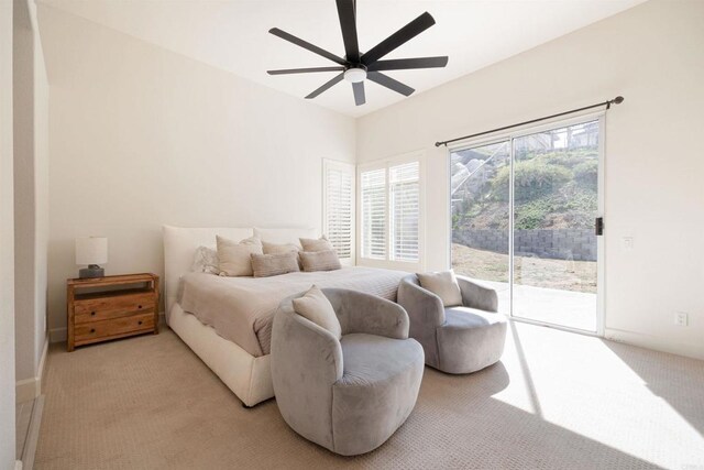 3044 Casmeg Way, El Cajon, CA 92019 - bedroom featuring light carpet, access to outside, and ceiling fan