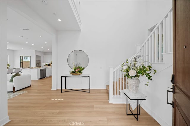 270 Maricopa, Irvine, CA 92618 - foyer entrance featuring stairs, light wood finished floors, and recessed lighting