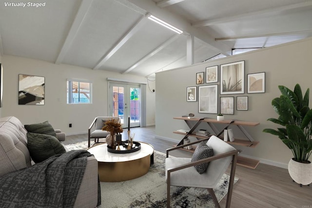5019 Havenwood Ave, San Diego, CA 92120 - living room featuring wood finished floors, baseboards, and french doors